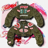 a bomber jacket with the word rachel on it