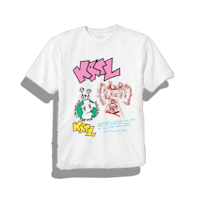 a white t - shirt with the words ksl on it