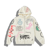 a white hoodie with graffiti on it